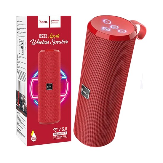 Altavoz Inalámbrico Deportivo Hoco BS33 Voice FM/TF/AUX/USB 3600mAh BT V5.0 Rojo